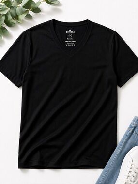 Bombas Black Pima Cotton V Neck Tee XL Basic Essential Minimalist